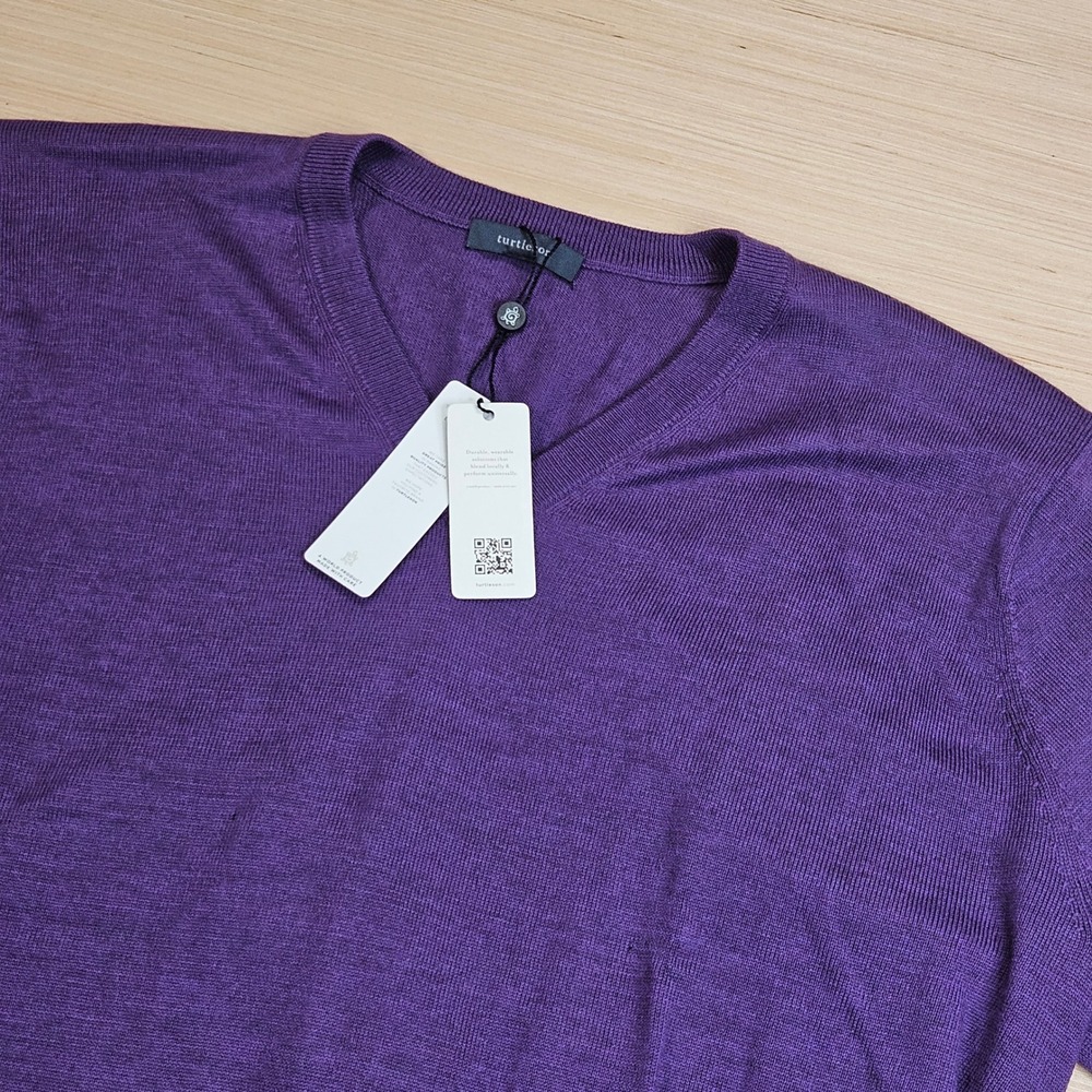 Turtleson V-Neck Sweater Mens L Amethyst Extra Fine Merino Wool MF14S07 NEW